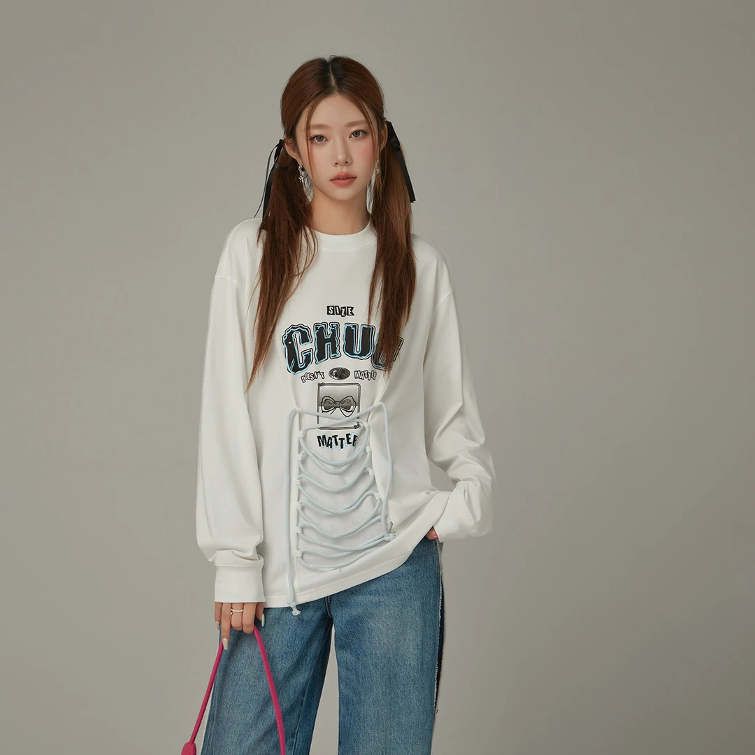 【毛毛专属】CHUU抽绳设计休闲减龄学院风字母印花T恤-F
