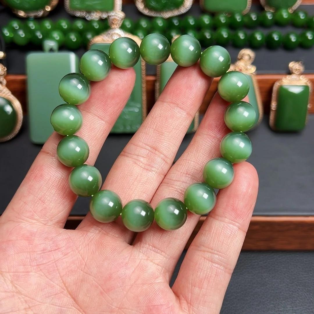【闪购商品】手串未镶嵌和田玉（碧玉）喂**师碧玉猫眼手串