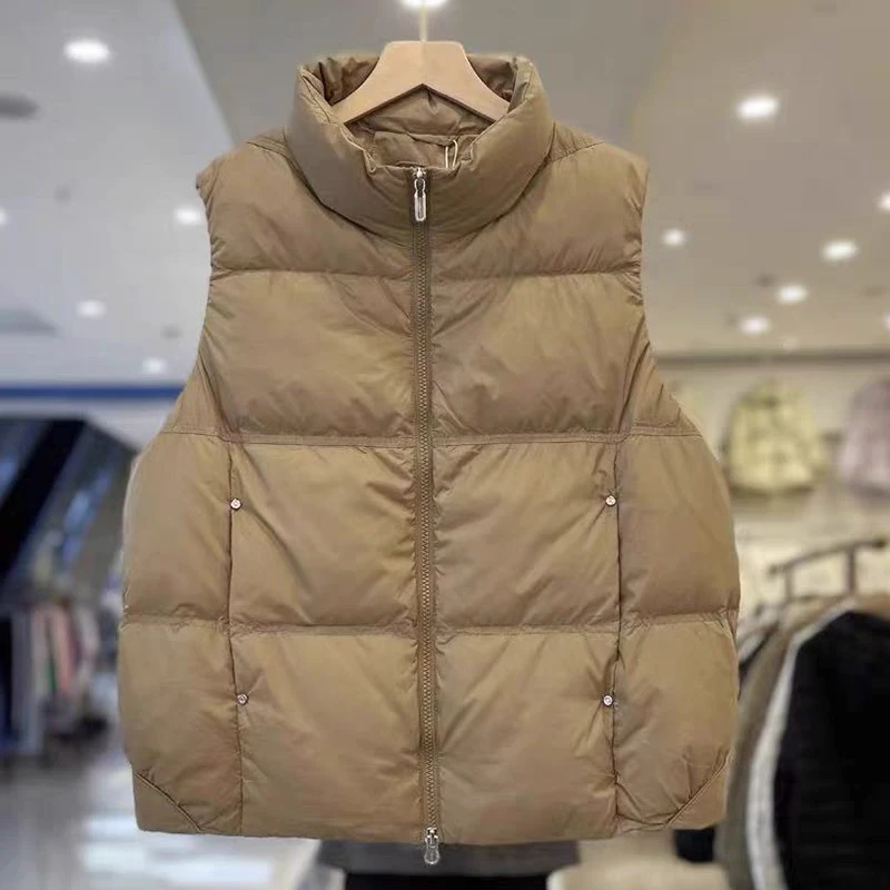 羽绒马甲女2025冬季新品立领短款简约宽松百搭茧型上衣马夹