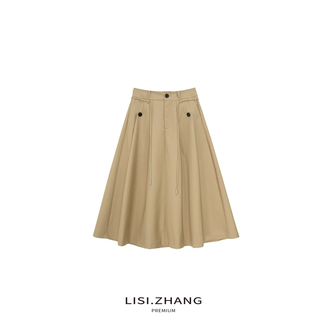 LISI.ZHANG--【半身裙】气质时尚纽扣压褶大摆A字伞裙半身长裙
