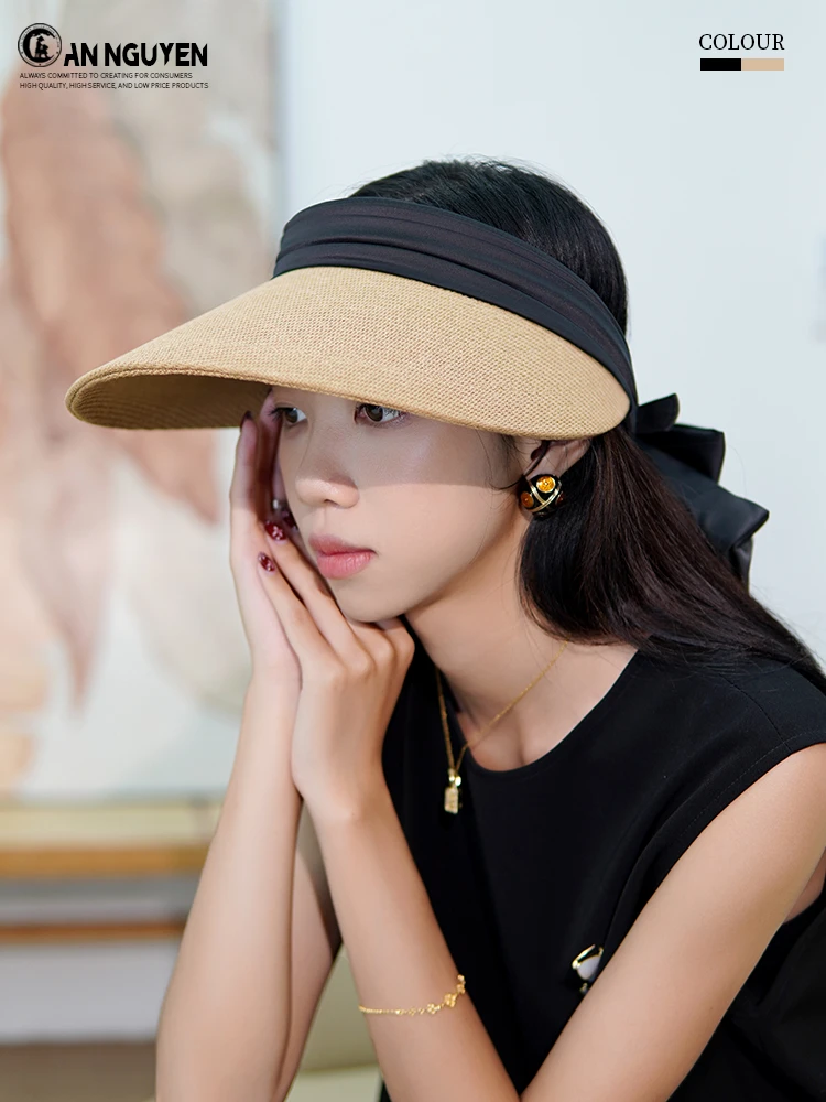 XT新款夏季蝴蝶结空顶帽时尚百搭显脸小遮阳帽