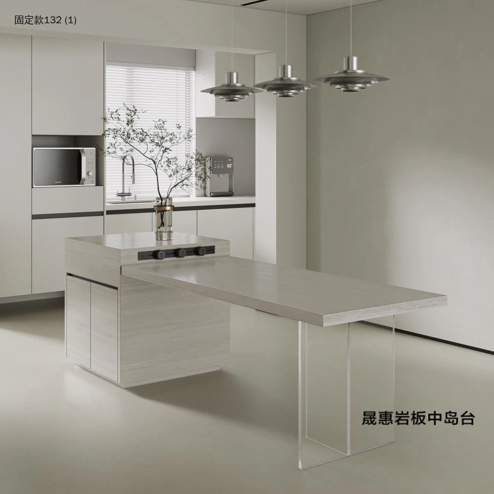 岩板岛台餐桌中岛台可定制桌子悬浮透明亚克力纯白极简长方形创意