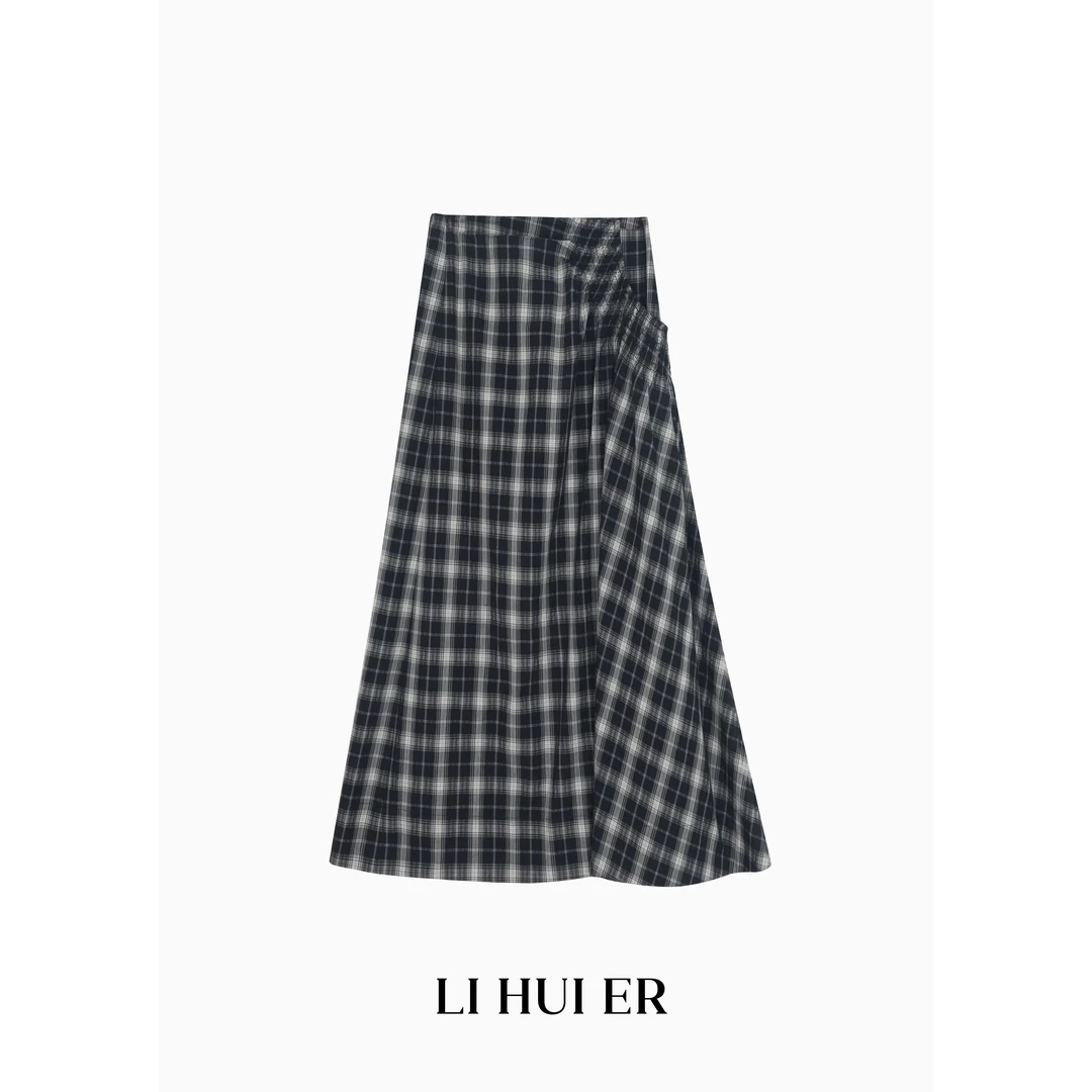 Li Hui Er【风间桔梗】气质轻奢时尚百搭设计师款格子半身裙2523
