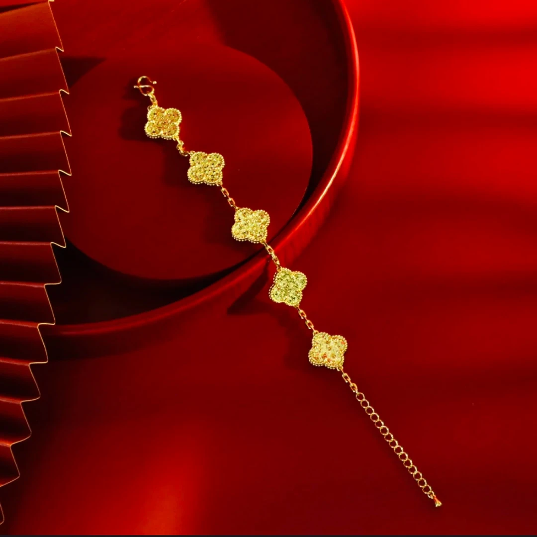 足银手链 足银银制品 15m碎冰五花四叶草手链 足银999【097-98】