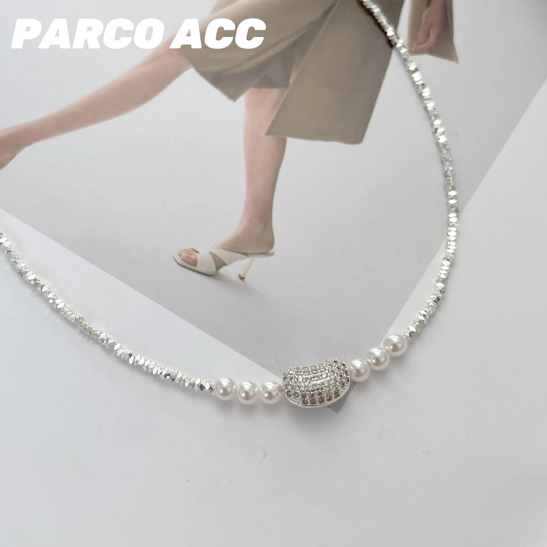 铜合金项链 C616  满锆银色豌豆项链