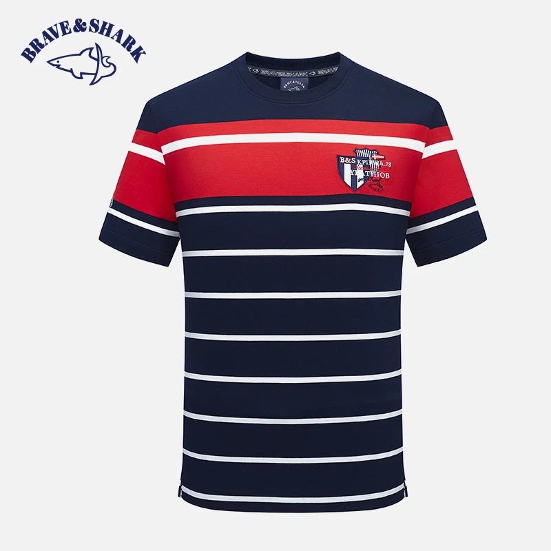 【官方正品】BRAVE&SHARK/鲨鱼短袖T恤男圆领夏季半袖圆领条纹时尚