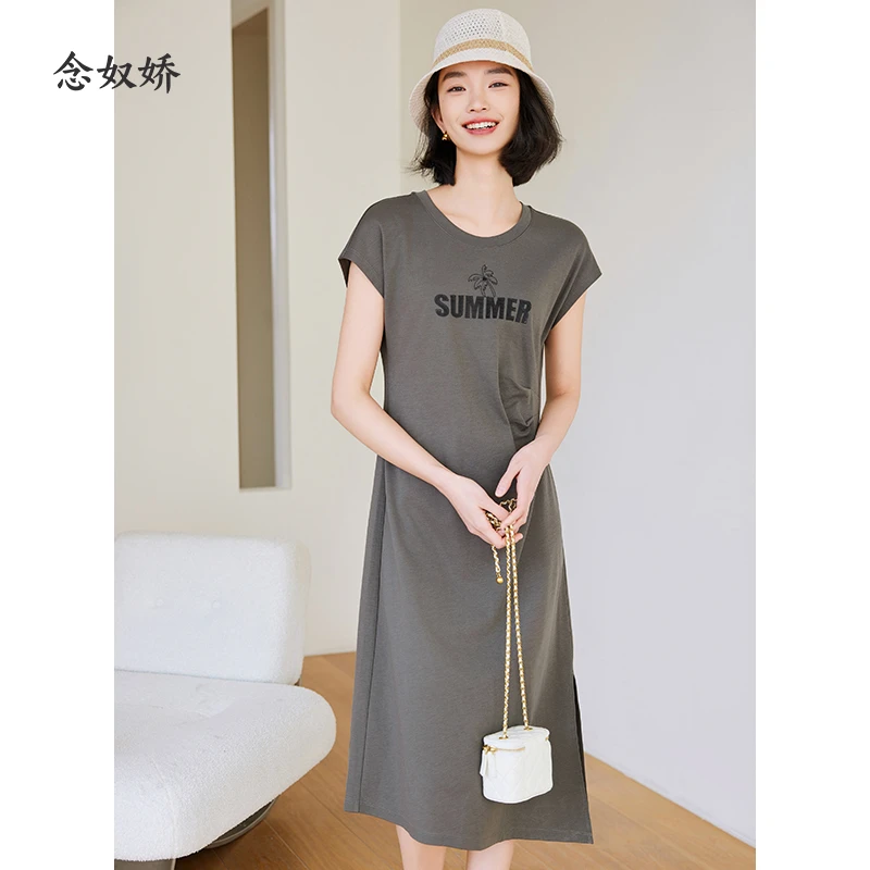 念奴娇商场同款2025年夏季新品长款T恤连衣裙女弹力显瘦CND4389