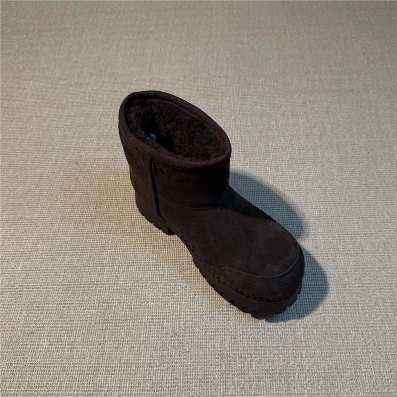 牛皮版~厚底加绒加厚短筒棉鞋保暖雪地靴女百搭大头丑萌毛毛靴子