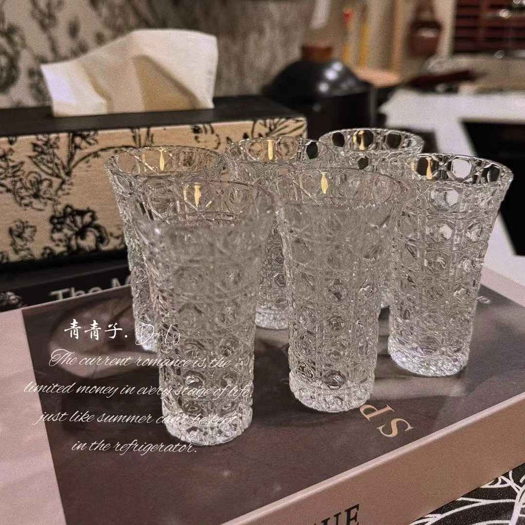 拍一发六D家浮雕水晶玻璃酒杯家用客厅加厚无铅创意透明