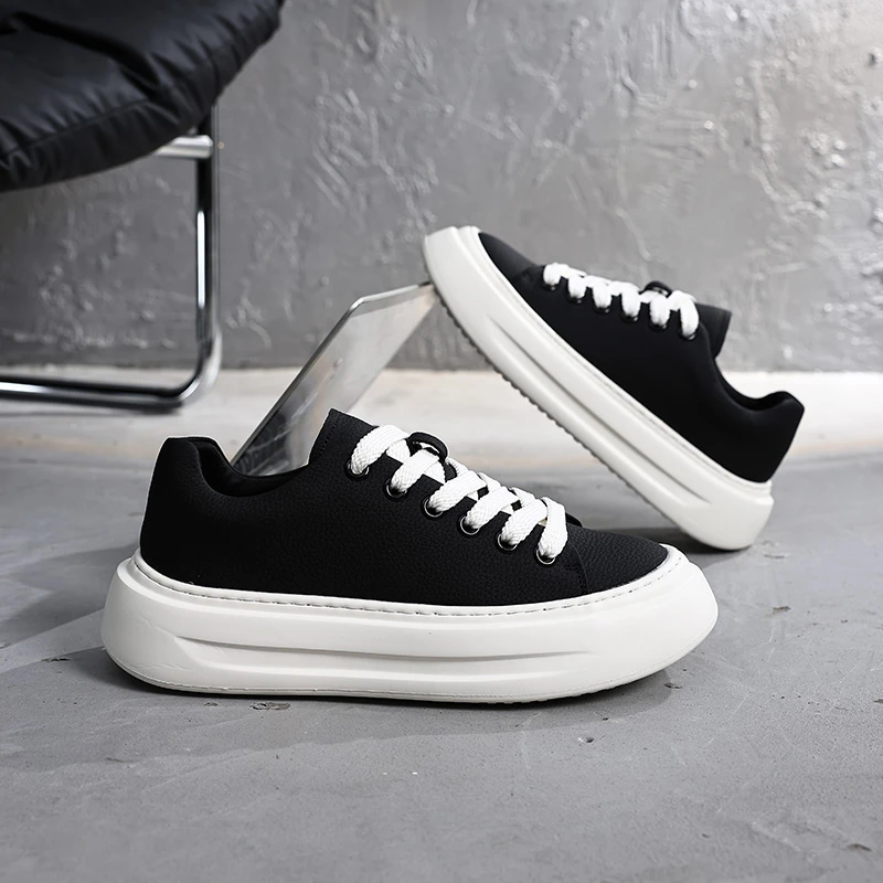 2025秋季新款休闲百搭厚底系带透气休闲板鞋鞋子韩版增高小白鞋男