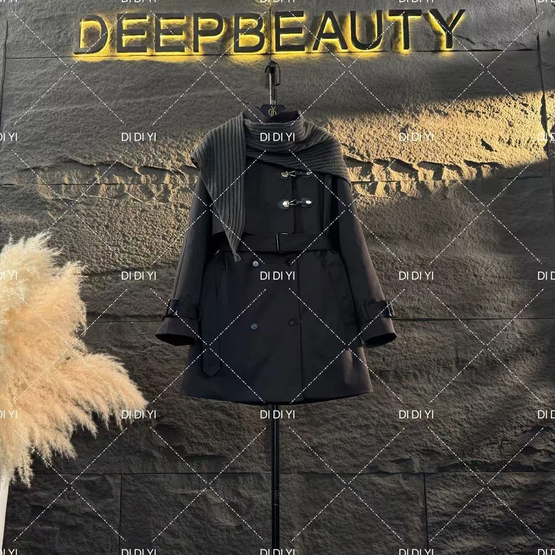 大码设计—宽松型秋款收腰丝巾长袖显瘦百搭外套可拆卸内里25-063