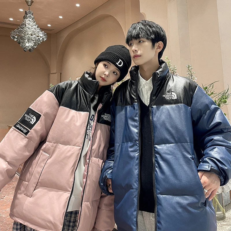 男女同款冬季羽绒服青少年潮流羽绒PU皮