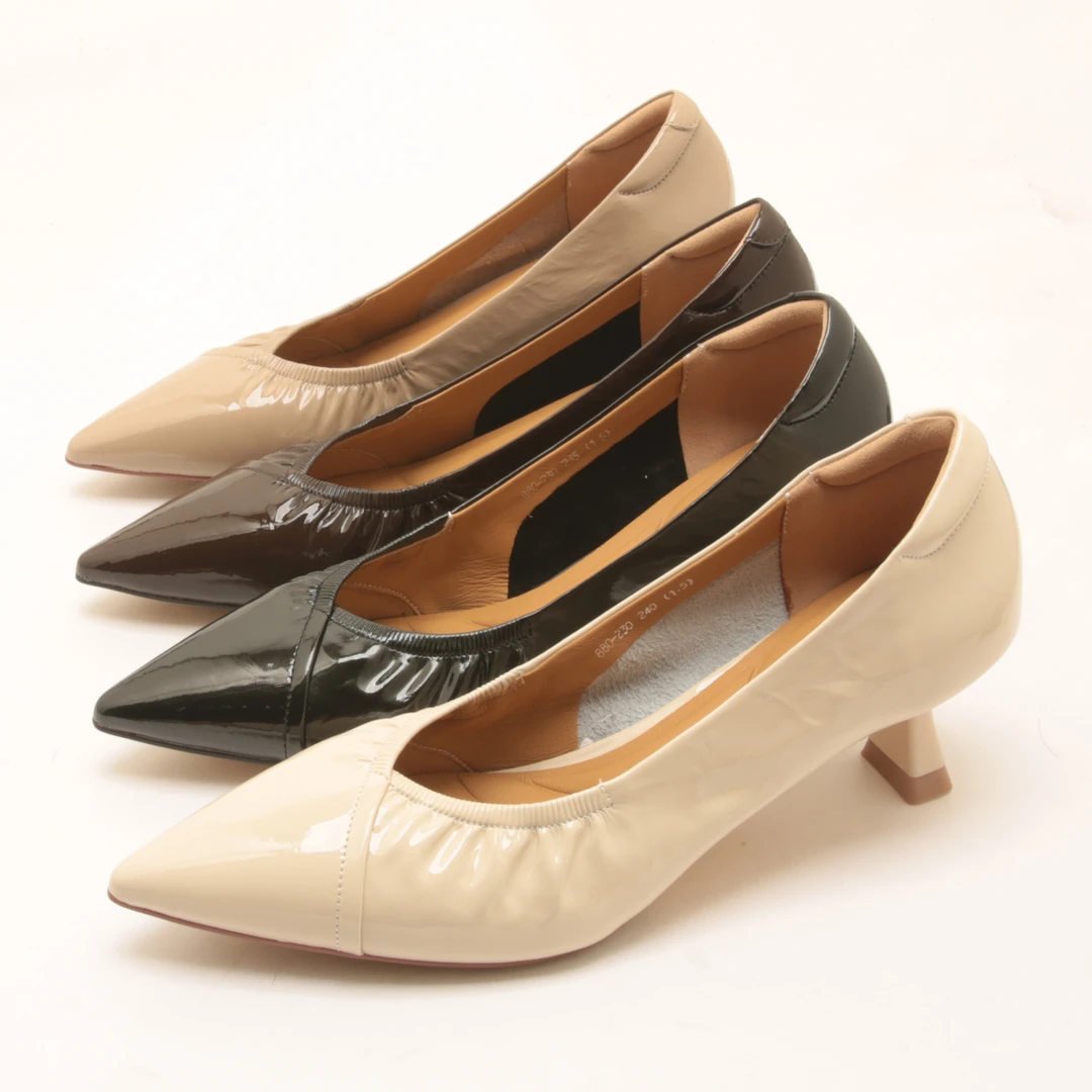 7349秋季新款气质真皮尖头细跟单鞋女浅口漆皮简约款OL职场小皮鞋