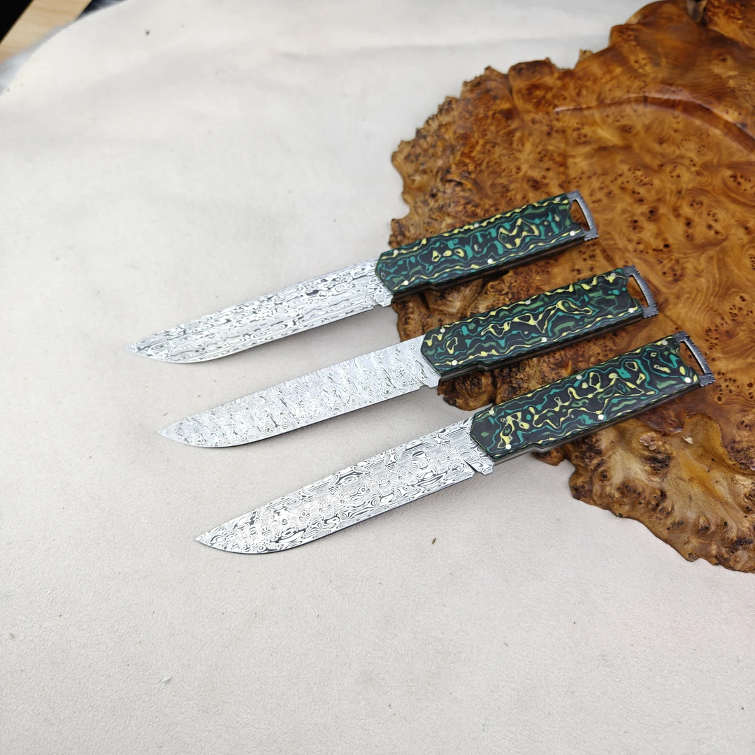 瑞粉大马士革刀叉一体龙骨全手工制作碳纤维手柄户外露营小刀