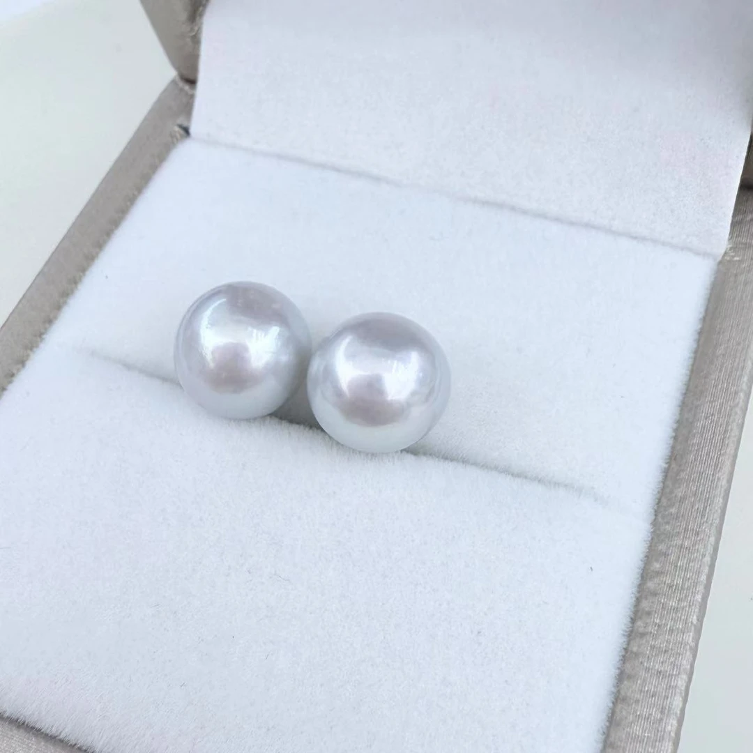 娜点珠宝 海水澳白 9-10mm 珍珠耳钉 k金