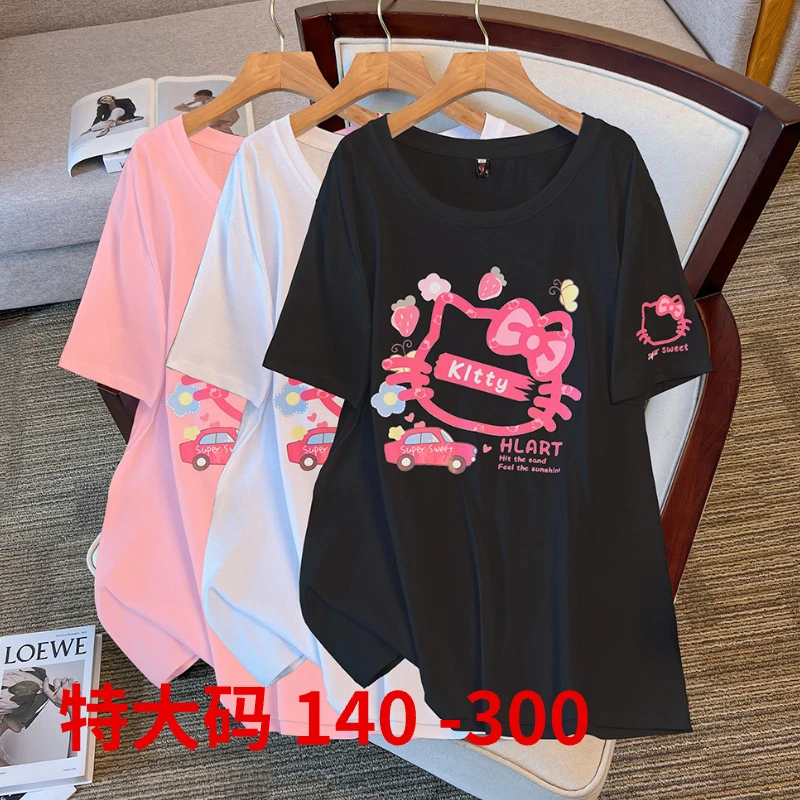 508# 300斤胖mm卡通印花短袖t恤女夏季大码女装宽松显瘦设计