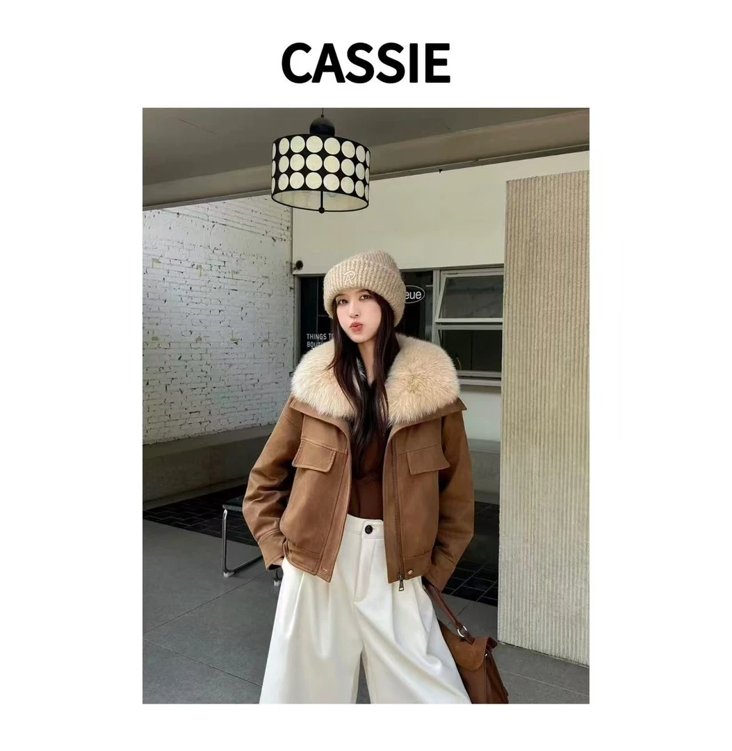 CASSIE2025狐狸毛皮草外套女小个子鹅绒羽绒大毛领百搭派克服