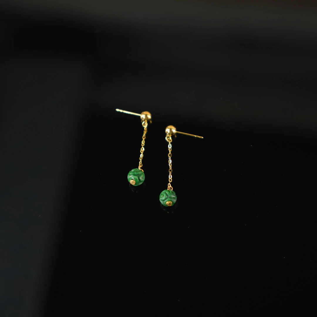 清意-天然A货翡翠18K金耳饰