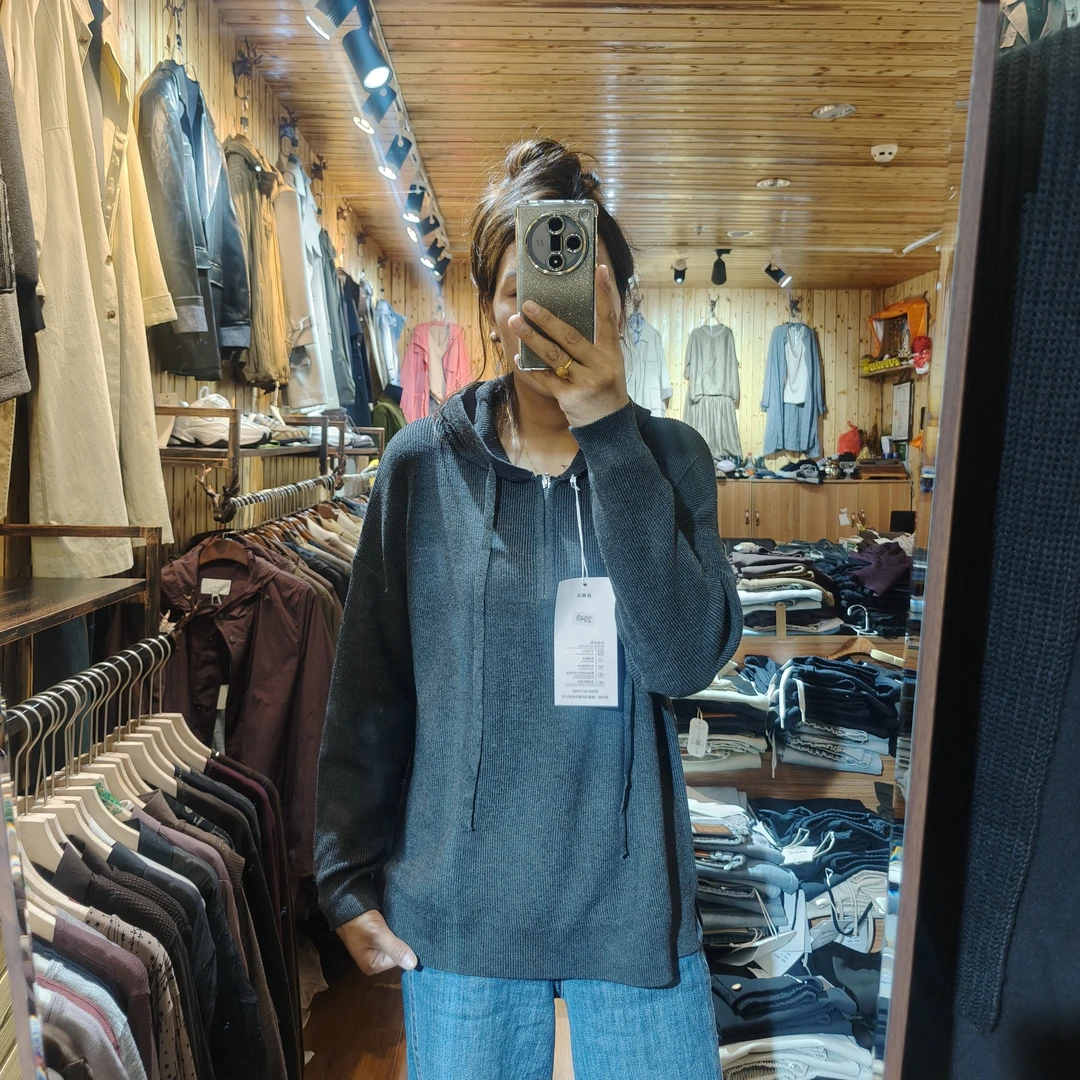 秋季休闲常规款带帽毛针织衫套头款纯色2948