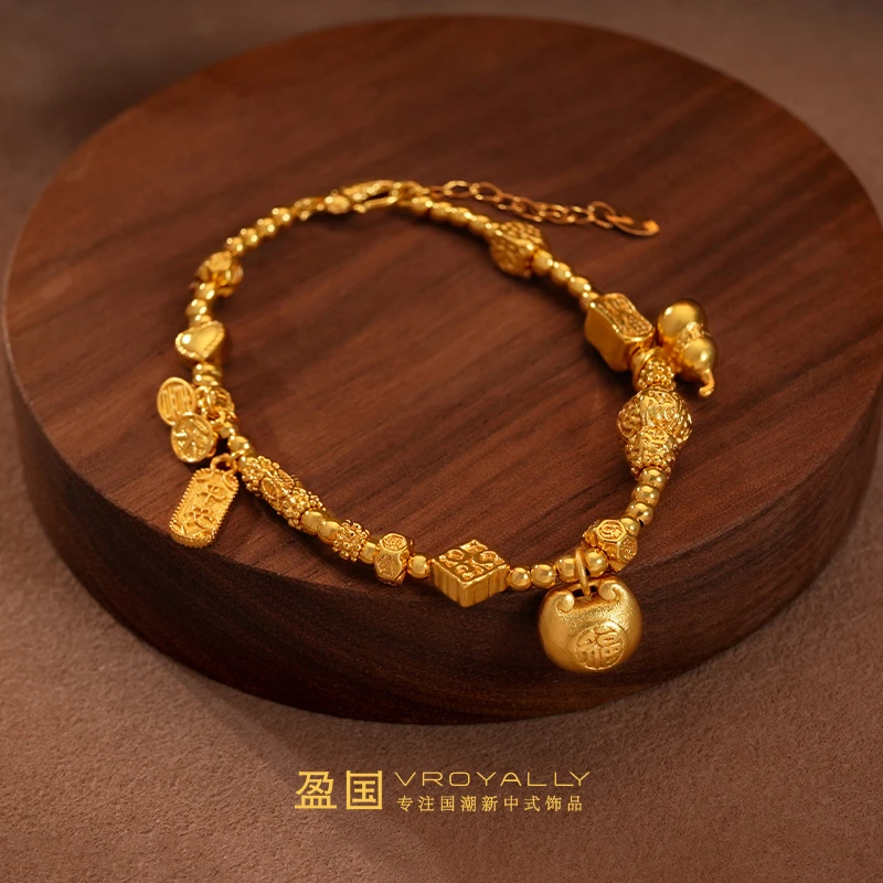 铜合金手链 【福葫缠金】小胖福葫芦盘缠手链金色复古风古法新中式