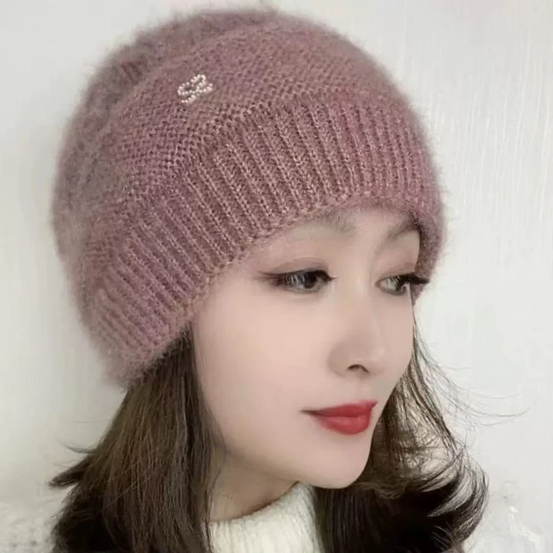 新款松鼠绒双层保暖加厚针织百搭蓓蕾女士帽子时尚韩版洋气树叶