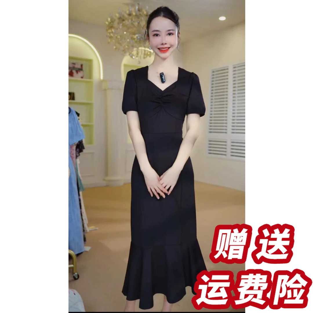 【赠送运费险】长裙气质收腰设计感小黑裙夏季赫本风连衣裙A36145