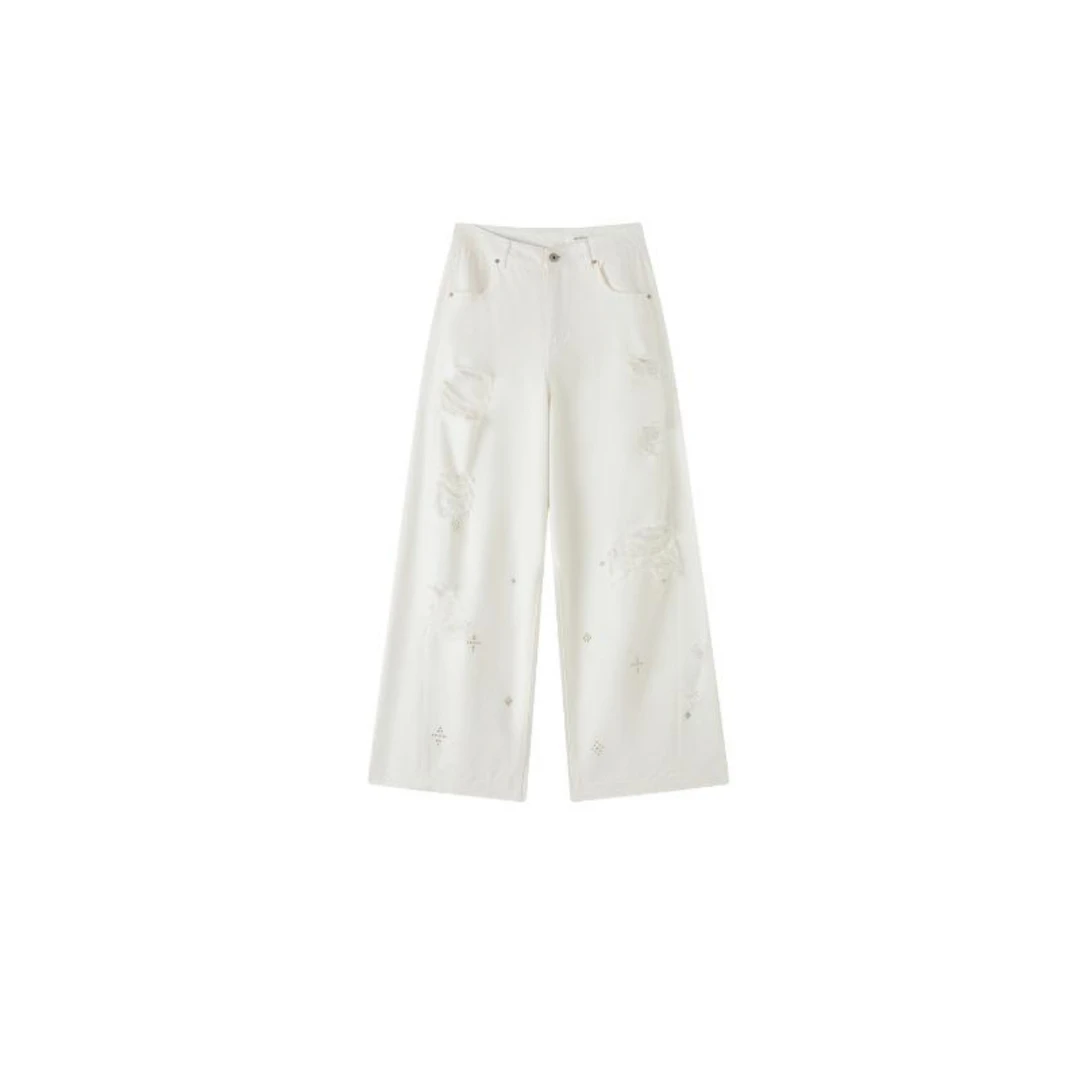 【SFF严选】AVVENN25早秋白色破洞牛仔裤时尚洋气1015