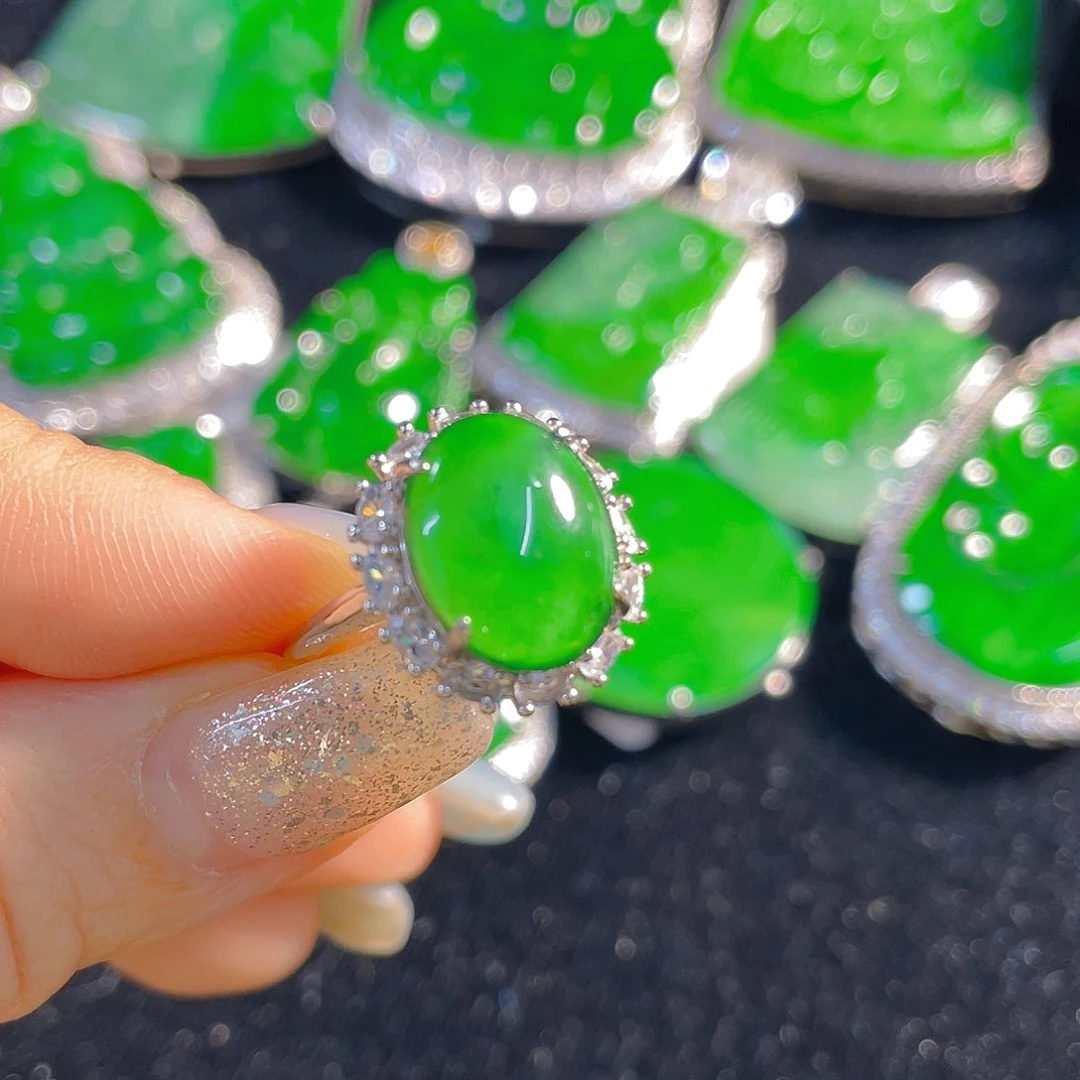 翡翠戒指银S925镶嵌翡翠