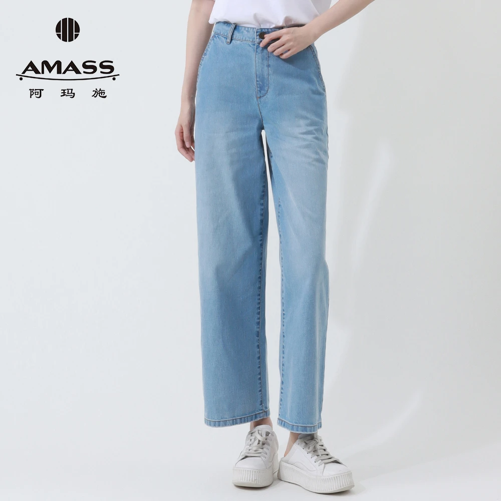 阿玛施AMASS新款复古经典显高显瘦九分裤中高腰水洗牛仔裤510010
