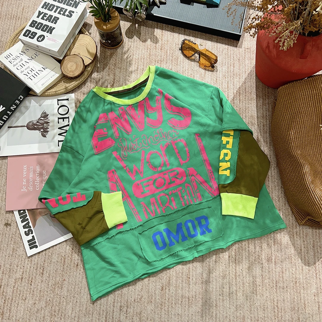 2025秋季新款宽松百搭字母印花长袖T恤1795