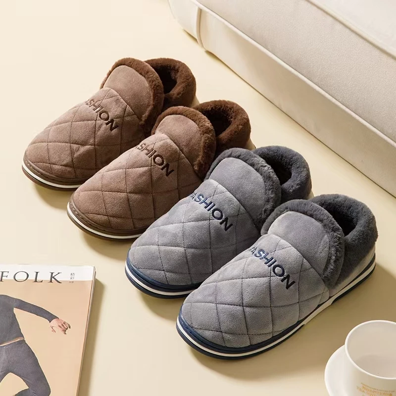 特大码棉拖包跟冬季加肥加大居家拖鞋厚底保暖外穿加厚包头毛拖