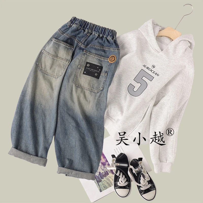 吴小越w1444男童牛仔裤秋款刺绣韩版痞帅男孩秋冬新款韩版长裤