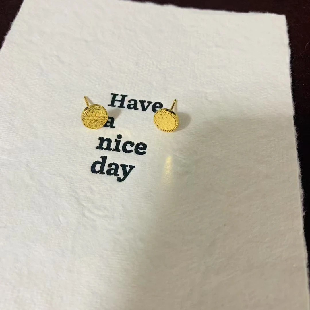 铜合金耳饰 龙鳞款圆型耳钉简约金色