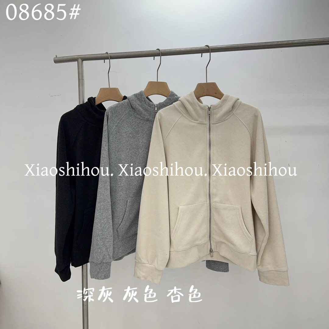 小时候女装店纯色帽子卫衣拉链外套08685