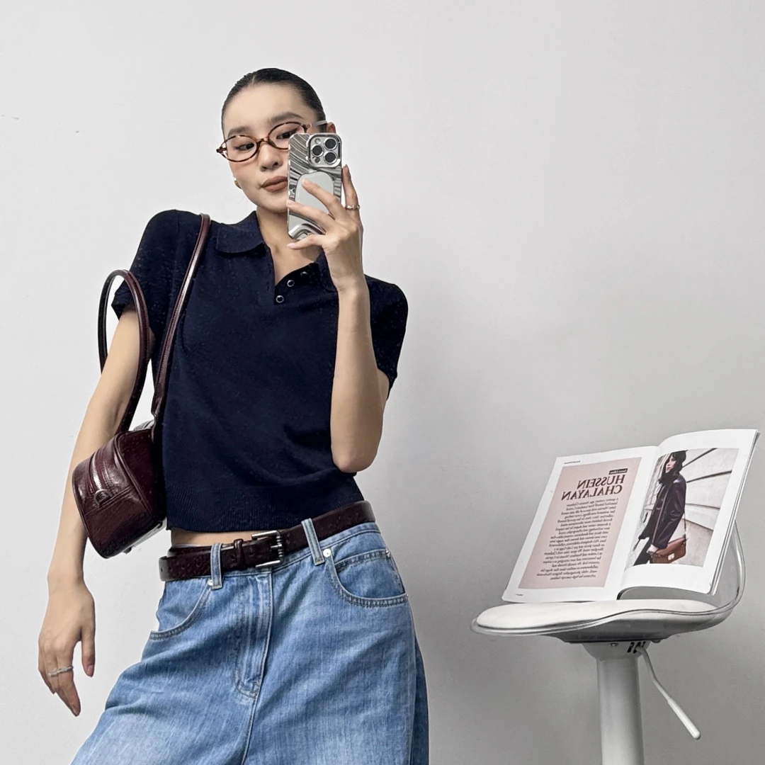 AMASS/阿玛施【25未来暮色】新款Polo领简约百搭短袖减龄针织T恤