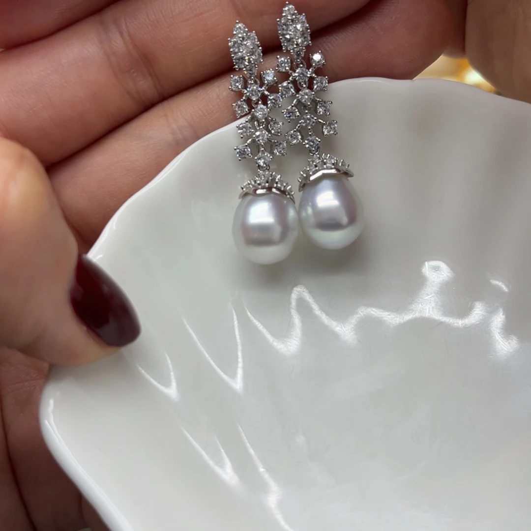 银S925镶嵌海水珍珠耳饰