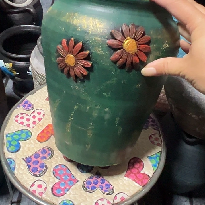 绿金贴花高24 口16带孔
