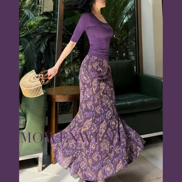 莫文文 摩洛哥 韩系复古腰果花半身裙女夏高腰包臀修身鱼尾裙长裙