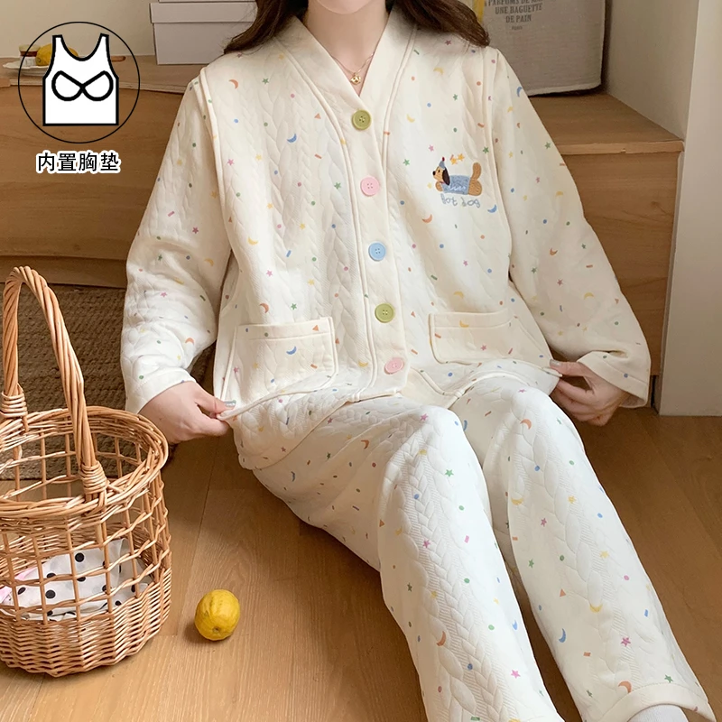 【秋冬纯棉款~空气棉】月子服春秋9-3月份产后孕妇哺乳衣长袖家居服