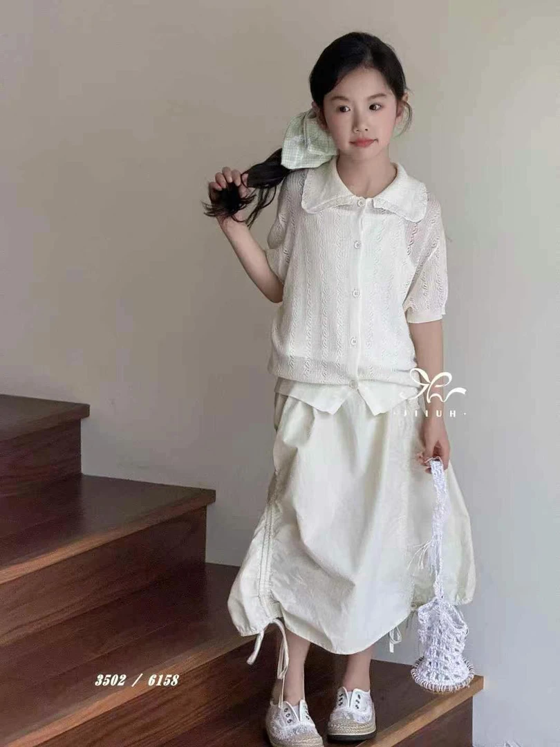 3502儿童夏款吊带背心镂空开衫两件套