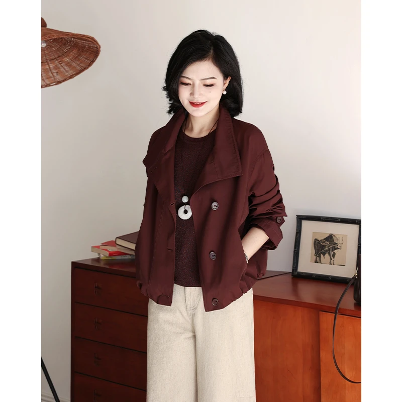 枫竺阿楠anan曙光遐想简约气质立领单排扣风衣女初秋休闲外穿上衣