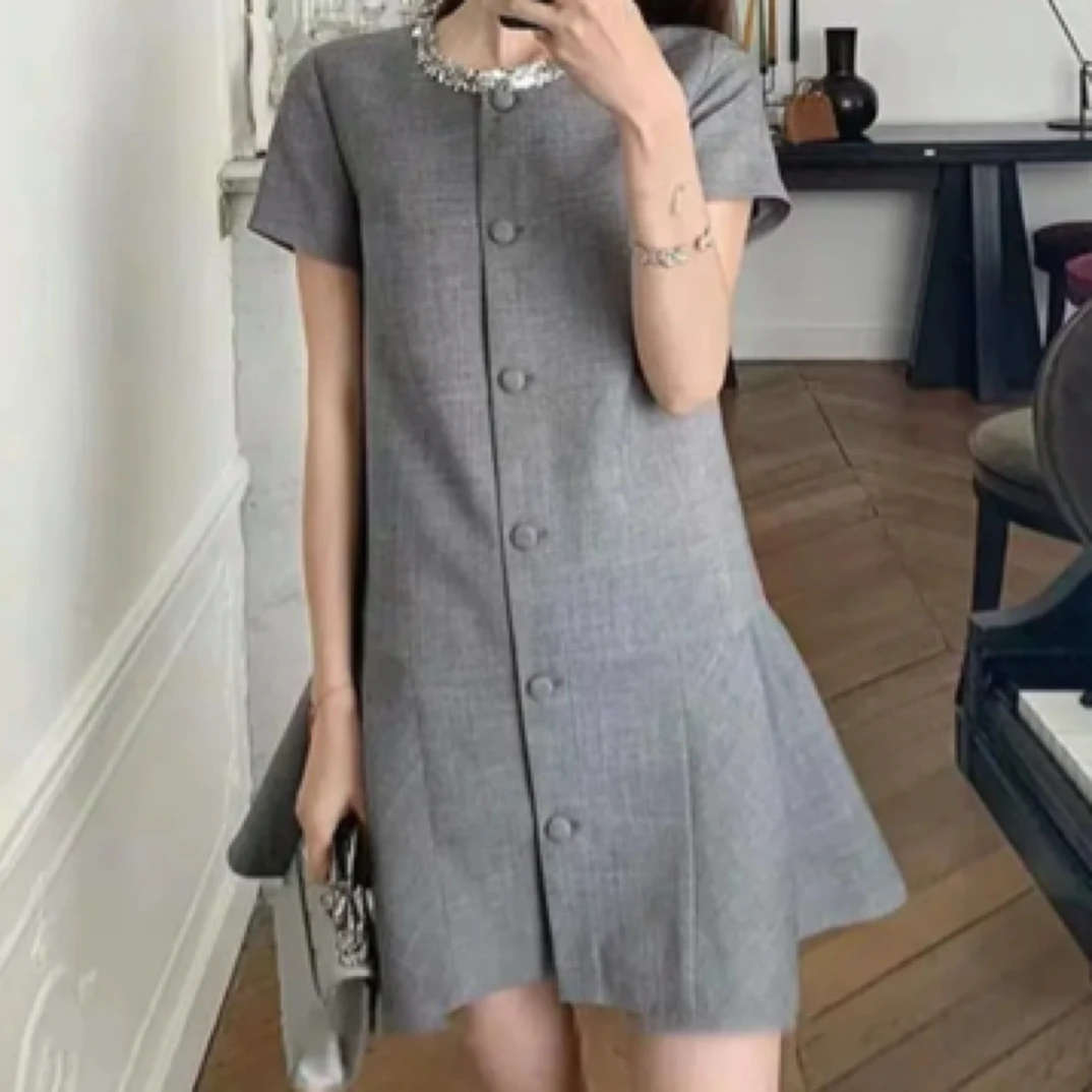 【金雪儿】韩国东大门灰色西服连衣裙