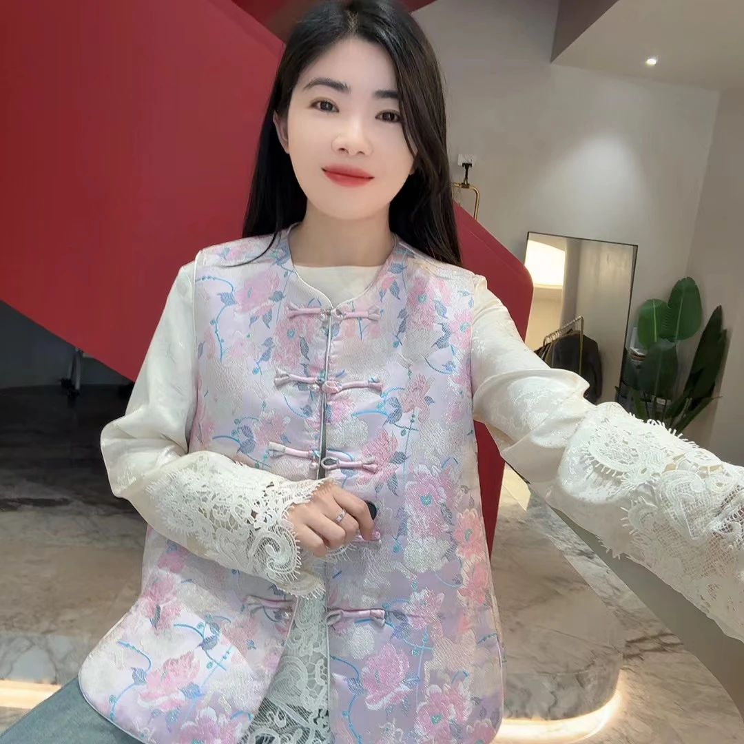 QC 252561 新中式盘扣刺绣提花国风马甲时尚坎肩