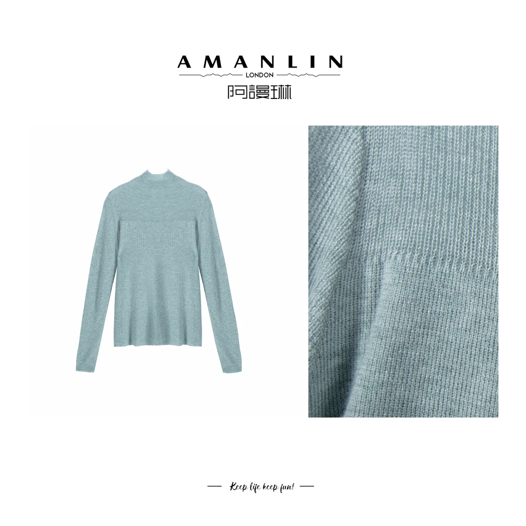 【AMANLIN】设计感纯色针织套头显瘦百搭针织上衣气质时尚F595115
