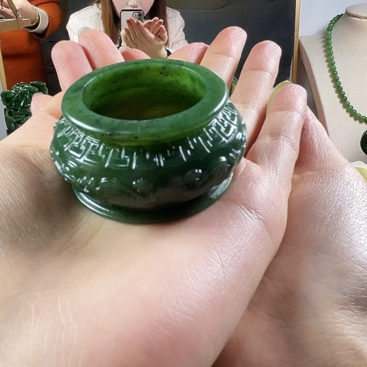 和田玉（碧玉）未镶嵌摆件和田玉俄罗斯碧玉聚宝盆摆件