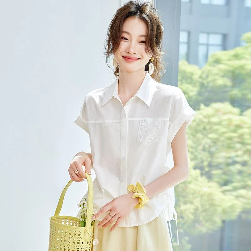 2025夏日新款气质时尚桑蚕丝白衬衫女短袖t恤感轻奢减龄洋气上衣