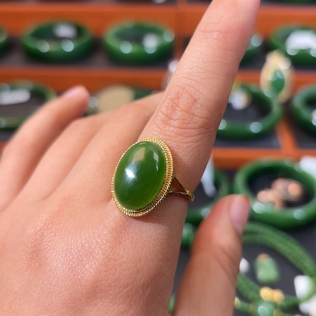 和田玉（碧玉）银S925镶嵌戒指