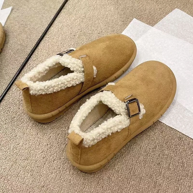 加绒勃肯款外出女鞋秋冬季豆豆鞋加绒全包跟棉拖鞋保暖毛毛鞋棉鞋