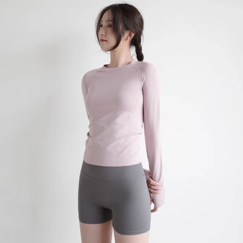 运动长袖女春季紧身速干瑜伽服上衣显瘦跑步普拉提训练弹力健身衣