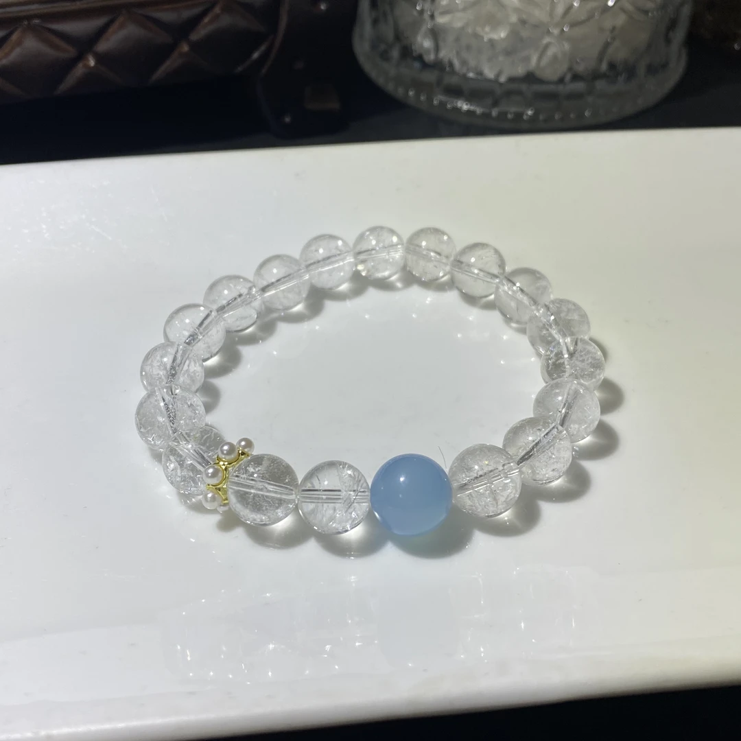 天然白水晶手链搭配海蓝宝-多样性发其一T61